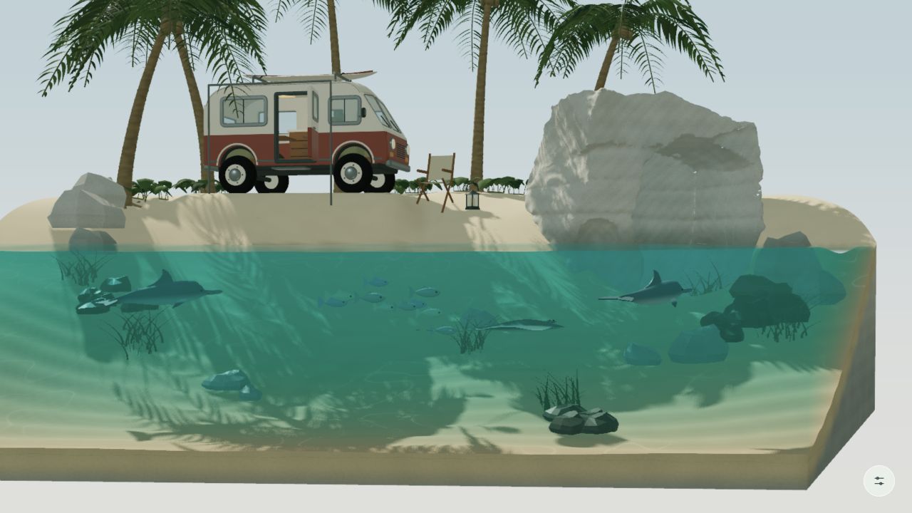 低机位水体剖面 海底 鱼群 海草和投影可以同时观察